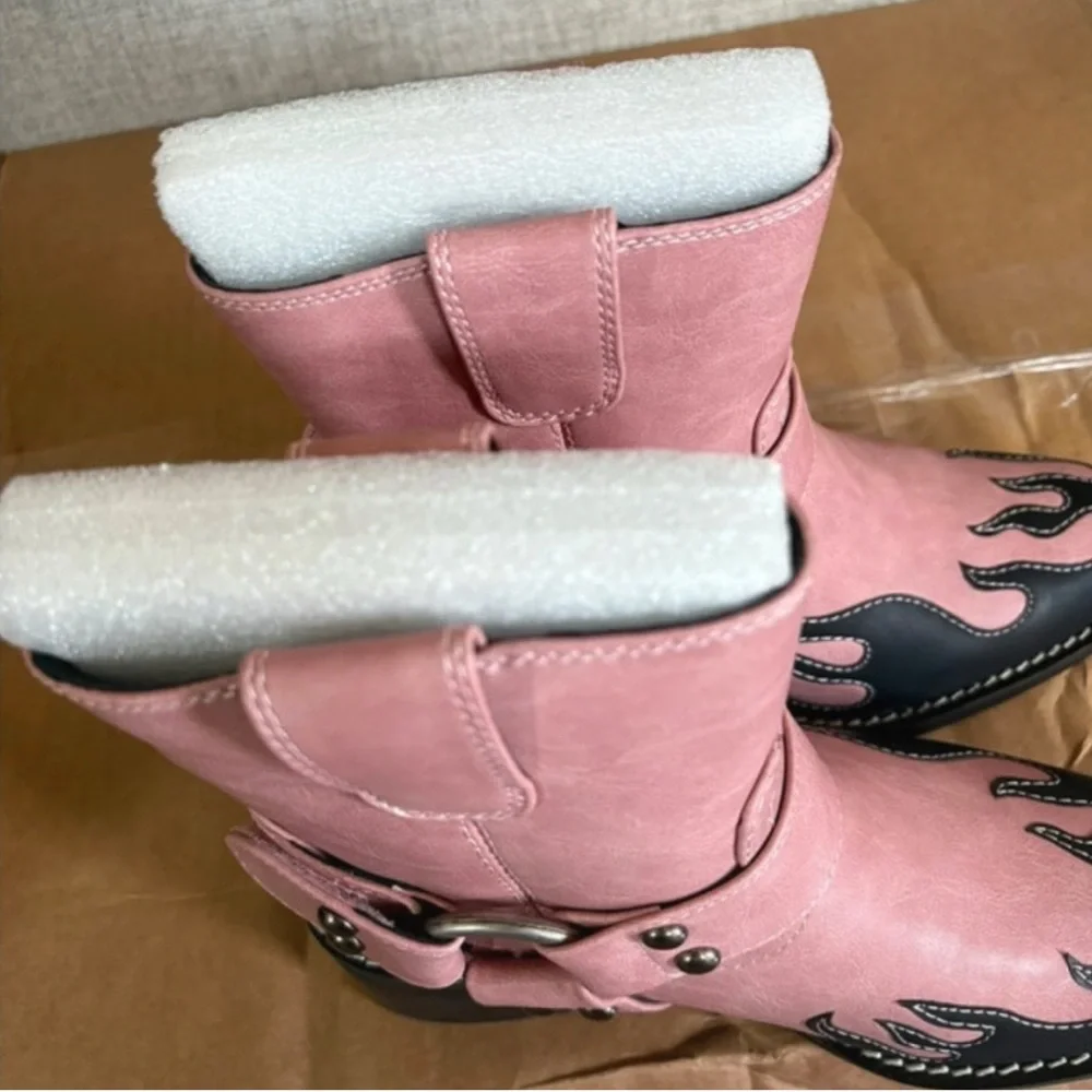 DollsKill | Current Mood NWOB Cyber Y2K Flame Moto Biker Goth Grunge Boots - Picture 8 of 8